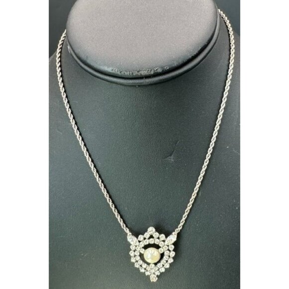 Christian Dior of Germany 15" Drop Circular Crystal and Faux Pearl Necklace - Picture 1 of 5